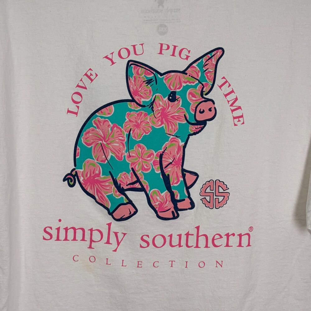Simply Southern Love You Pig Time Graphic T-Shirt White Size 2XL XXL